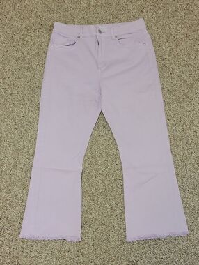 Loft Women's Lavender Kick Crop Flare Jeans Sz 8/29. Casual Summer Raw Hem